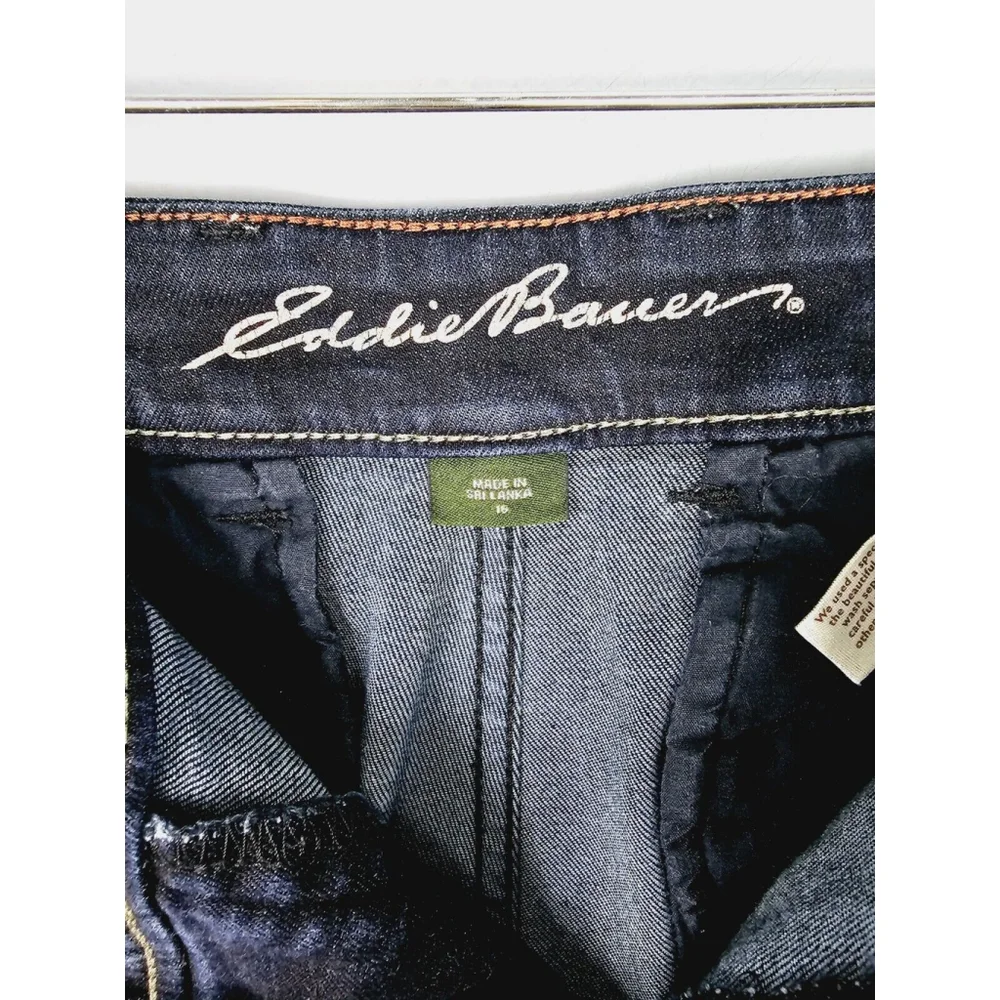 Eddie Bauer Women’s Curvy Trouser Denim Jeans Stretch Dark Blue Wash Size 16 - Picture 7 of 10